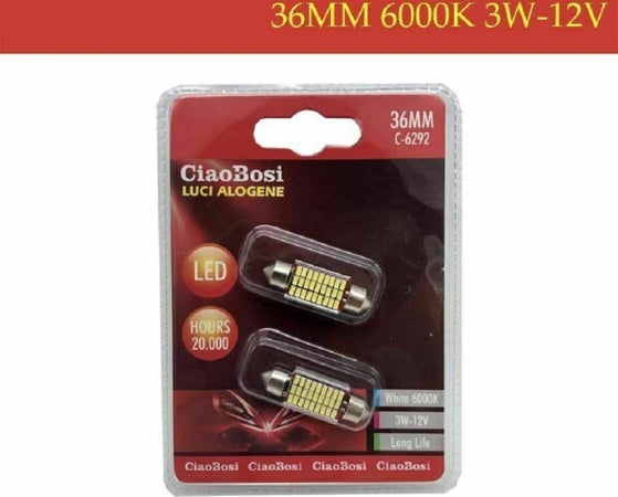 2-Lampadine-Lampade-Ricambio-Per-Luci-Interni-Auto-36mm-Led-6000k-3w-12v-C-6292