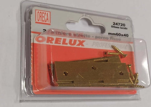 2-PEZZI---CERNIERA-DI-TIPO-STRETTO-CON-PERNO-FISSO-60x40MM---IN-OTTONE-LUCIDO-CON-VITI