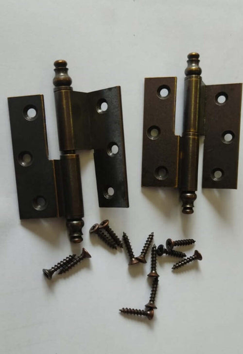 2-PEZZI---CERNIERE-DESTRE-CON-TESTINA-50x40MM---COLLO-ALTO---IN-OTTONE-BRONZATO-CON-VITI