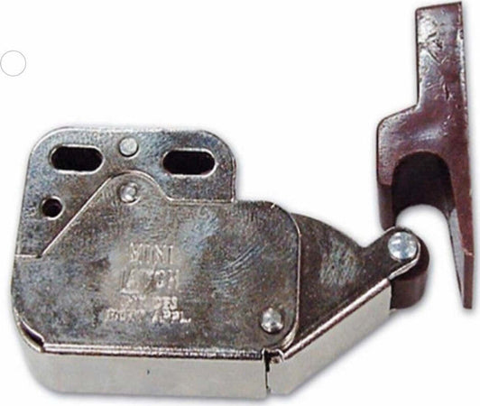 2-PEZZI---CRICCHETTO-BLOCCA-ANTINE-IN-ACCIAIO-NICHELATO-33MM---FERMO-IN-PLASTICA-MARRONE