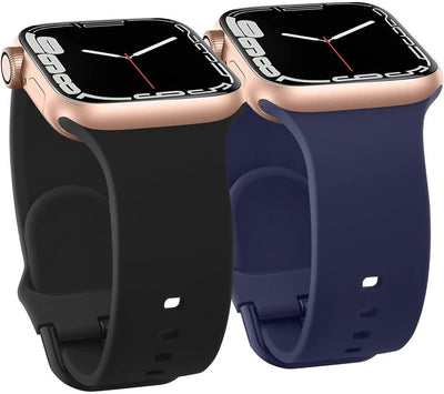 Coppia Cinturini in Silicone LSHY per Apple Watch 38 mm/40 mm – Blu & Nero, Regolabili