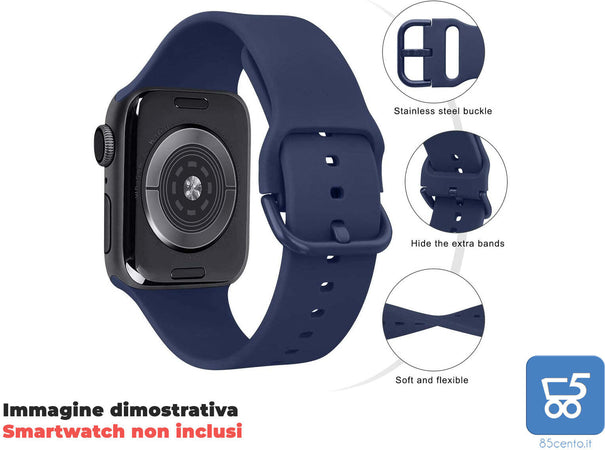 Coppia Cinturini in Silicone LSHY per Apple Watch 38 mm/40 mm – Blu & Nero, Regolabili