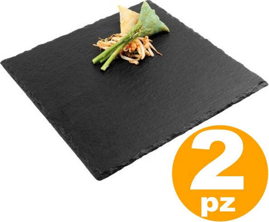 2-Piatti-Piatto-In-Pietra-Ardesia-Quadrato-15x15cm-Portata-Per-Cibi-Caldi-Freddi