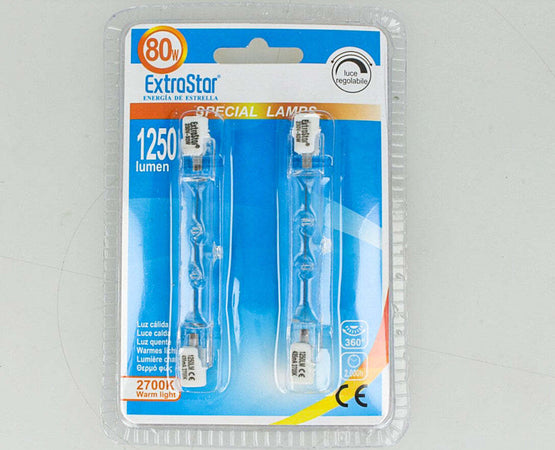 2-PZ-Lampade-Alogena-Dimmerabile-R7S-78mm-80W-1375-Lumen-Bianco-Caldo-2800K-Extrastar