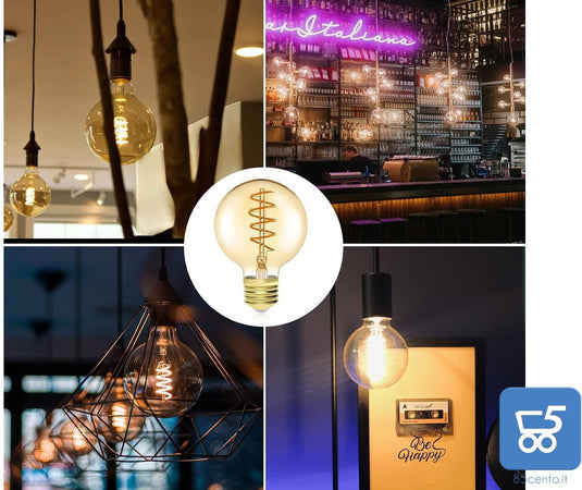 2 pz Lampadina G80 a Vite Edison 4W E27 Filamento LED Vintage Bianco caldo 2200K Vetro ambrato 380LM a Spirale Retrò
