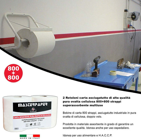 2-Rotoloni-Carta-Asciugatutto-Industriale-2-pezzi-Bobina-Carta-Asciugatutto-800+800-strappi-Carta-Assorbente-Cucina
