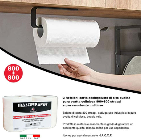 2-Rotoloni-Carta-Asciugatutto-Industriale-2-pezzi-Bobina-Carta-Asciugatutto-800+800-strappi-Carta-Assorbente-Cucina