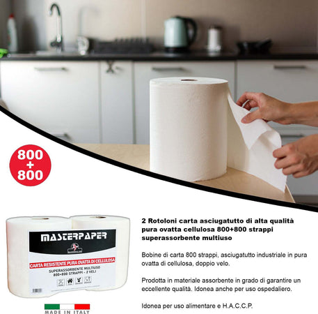 2-Rotoloni-Carta-Asciugatutto-Industriale-2-pezzi-Bobina-Carta-Asciugatutto-800+800-strappi-Carta-Assorbente-Cucina
