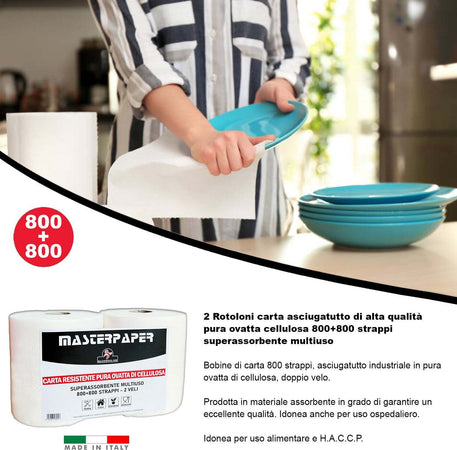 2-Rotoloni-Carta-Asciugatutto-Industriale-2-pezzi-Bobina-Carta-Asciugatutto-800+800-strappi-Carta-Assorbente-Cucina