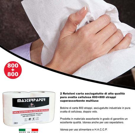 2-Rotoloni-Carta-Asciugatutto-Industriale-2-pezzi-Bobina-Carta-Asciugatutto-800+800-strappi-Carta-Assorbente-Cucina