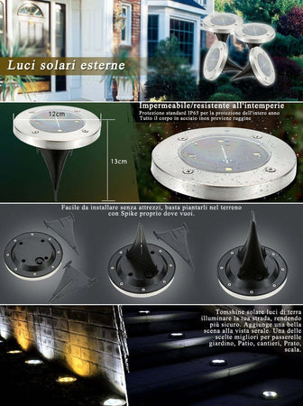 2 X LAMPADA LUCE LED SOLARE DISK LIGHTS ESTERNO GIARDINO WATERPROOF SEGNA PASSO  Trade Shop italia - Napoli, Commerciovirtuoso.it