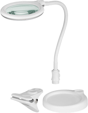 Lampada LED con Lente d'ingrandimento Base di Appoggio e Clip da Tavolo 6W Bianco