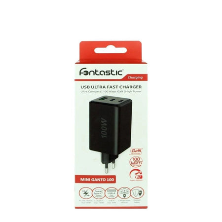 Caricatore Alimentatore GaN 100W 2x USB-C 1x USB-A Power Delivery Fast Charger Nero