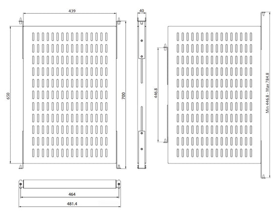Base per Armadi 19'' Ripiano a Profondità Adattabile per Server Rack 1U Nero