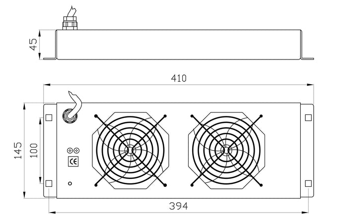 Gruppo di 2 Ventole a Soffitto Senza Termostato per Rack 19'' Grigio