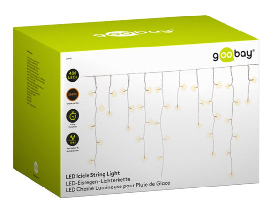 Catena Luminosa 400 Luci LED a Cascata Bianco Caldo IP44 con Timer