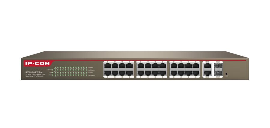 Switch 24 porte 10/100 con 2 porte gigabit/SFP combo con Web-Smart, S3300-26-PWR-M