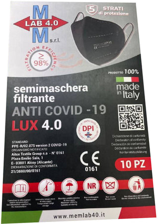 20 Mascherine Protettive FFP2 MMLAB Nere Certificate CE 0161 Sigillate Singolarmente Mascherina FFP2 Approvata con marchio CE 0161 0,95 €/cad