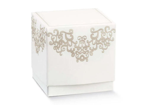 20 Pezzi Bomboniera Scatolina Fleur Chantilly Bianca 9x9x9 cm