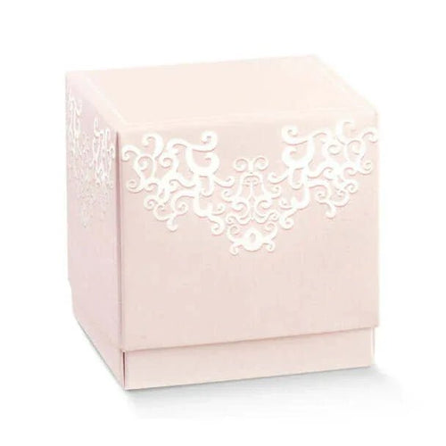 20 Pezzi Bomboniera Scatolina Rosa Fleur Chantilly 9x9x9 cm