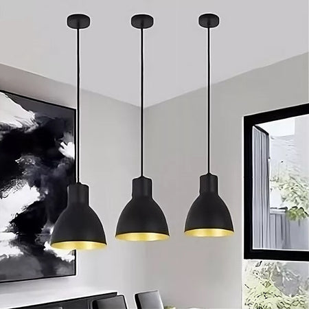Lampadario A Sospensione E27 Ferro Paralume Moderno Contemporaneo Campanella Nera Oro 33269