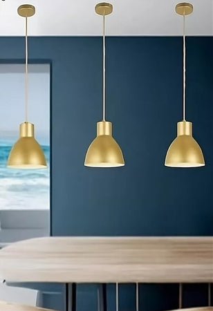 Lampadario A Sospensione E27 Ferro Paralume Moderno Contemporaneo Campanella Oro Bianco 33276