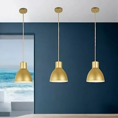 Lampadario A Sospensione E27 Ferro Paralume Moderno Contemporaneo Campanella Oro Bianco 33276