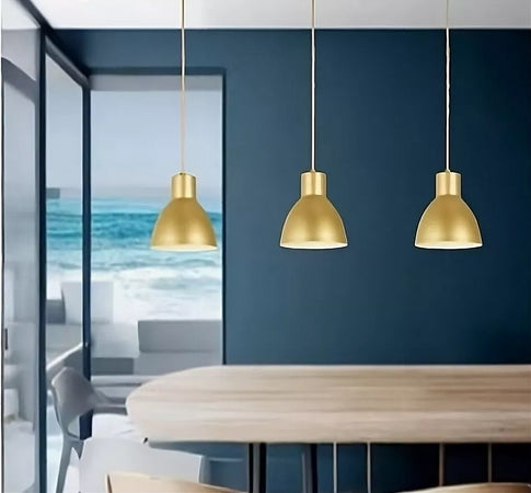 Lampadario A Sospensione E27 Ferro Paralume Moderno Contemporaneo Campanella Oro Bianco 33276
