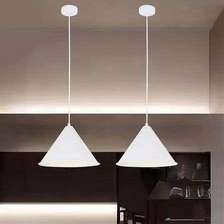 Lampadario A Sospensione E27 Ferro Paralume Moderno Contemporaneo Cono Bianco 33375