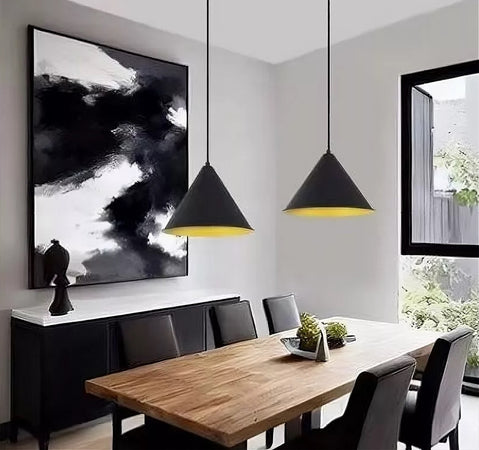 Lampadario A Sospensione E27 Ferro Paralume Moderno Contemporaneo Cono Nero Oro 33351