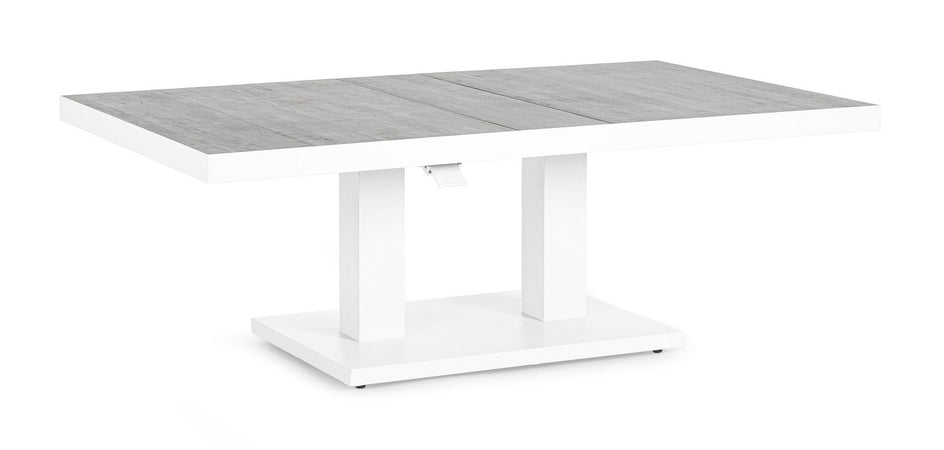 Tavolino "Truman" con struttura in alluminio, con piano in ceramica, altezza regolabile