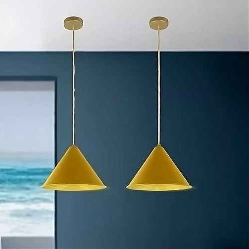 Lampadario A Sospensione E27 Ferro Paralume Moderno Contemporaneo Cono Oro Bianco 33368