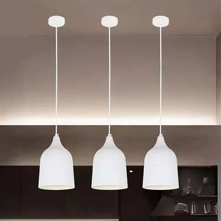 Lampadario A Sospensione E27 Ferro Paralume Moderno Contemporaneo Campana Bianco 33313