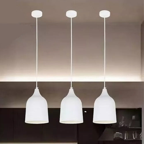 Lampadario A Sospensione E27 Ferro Paralume Moderno Contemporaneo Campana Bianco 33313