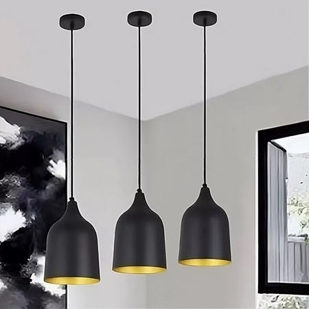 Lampadario A Sospensione E27 Ferro Paralume Moderno Contemporaneo Campana Nero Oro 33290