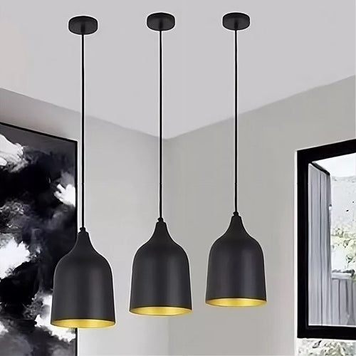 Lampadario A Sospensione E27 Ferro Paralume Moderno Contemporaneo Campana Nero Oro 33290