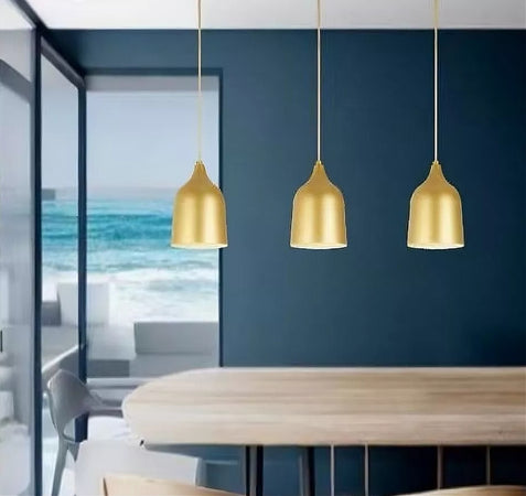 Lampadario A Sospensione E27 Ferro Paralume Moderno Contemporaneo Campana Oro Bianco 33306