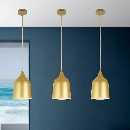 Lampadario A Sospensione E27 Ferro Paralume Moderno Contemporaneo Campana Oro Bianco 33306