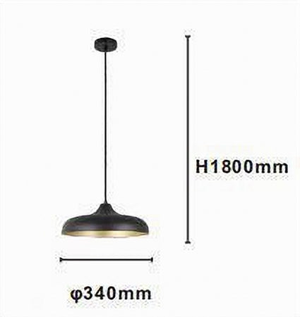 Lampadario A Sospensione Design Moderno E27 Paralume In Ferro Cupola Nero Oro 33320