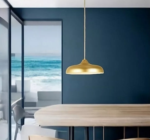 Lampadario A Sospensione Design Moderno E27 Paralume Ferro Cupola Oro Bianco 33337