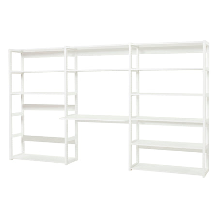 Hoppekids STOREY libreria a 3 sezioni, 12 ripiani e scrivania da 100 cm - Bianco