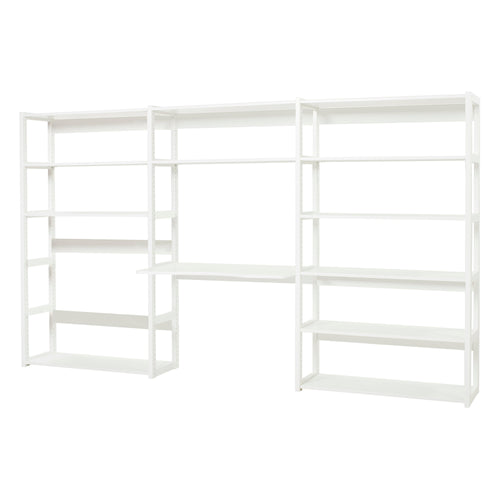 Hoppekids STOREY libreria a 3 sezioni, 12 ripiani e scrivania da 100 cm - Bianco