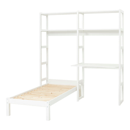 Libreria con 2 sezioni, 4 ripiani, letto 70x160 cm e scrivania 80 cm Hoppekids STOREY - Bianco