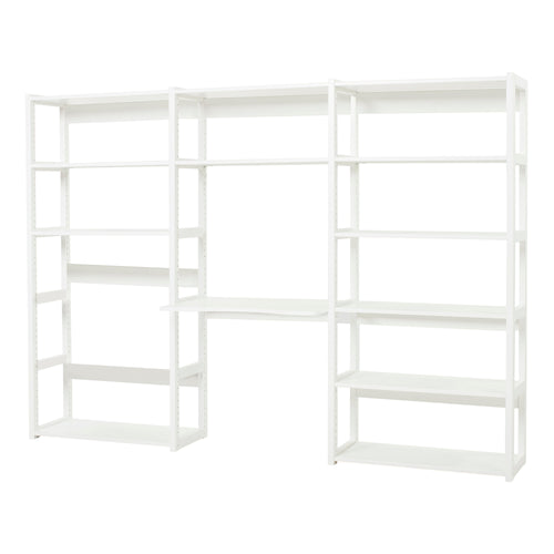 Hoppekids STOREY libreria a 3 sezioni, 12 ripiani e scrivania larga 80 cm - Bianco