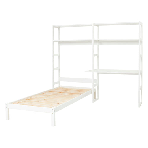 Libreria con 2 sezioni, 4 ripiani, letto 90x200 cm e scrivania 100 cm Hoppekids STOREY - Bianco