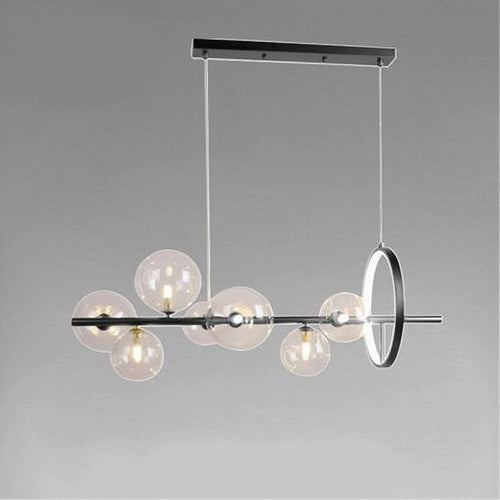Lampadario Moderno A Sospensione Nero 7 Sfere G9 Bolle In Vetro Con Cerchio 71676