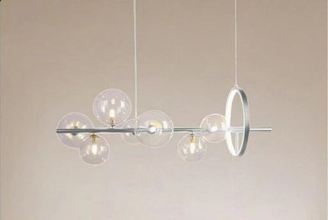 Lampadario Moderno A Sospensione Argento 7 Sfere G9 Bolle In Vetro Con Cerchio 71690