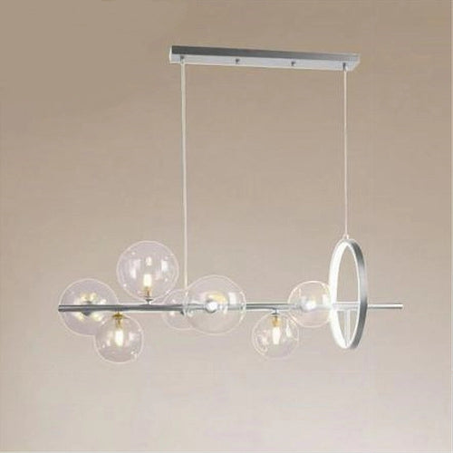 Lampadario Moderno A Sospensione Argento 7 Sfere G9 Bolle In Vetro Con Cerchio 71690