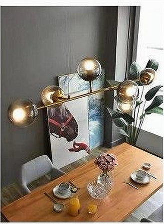 Lampadario Sospensione 6 Sfere Attacco E27 In Vetro Lampada In Metallo Oro 71645