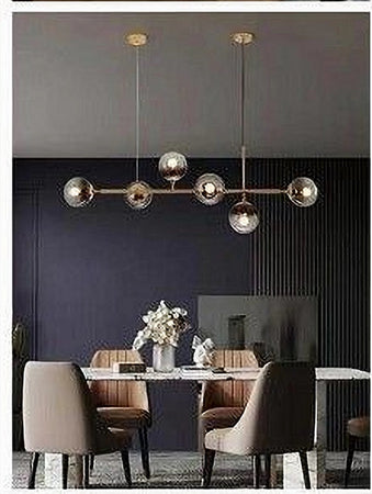 Lampadario Sospensione 6 Sfere Attacco E27 In Vetro Lampada In Metallo Oro 71645